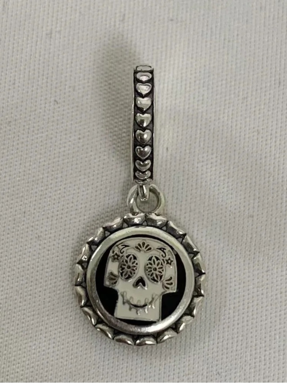 Pandora Silver Black and White Sugar Skull Dangle Charm